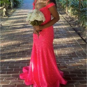 Off-The-Shoulder Sequin Lace-Up Back Long Dress